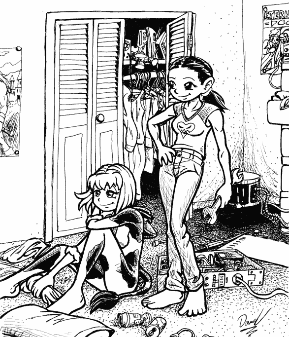 Vaca and Ming-Li relax in Ming-Li's bedroom.