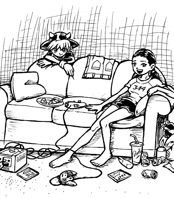 At Home; Vaca Borden and Ming-Li Anderson relax in their apartment.