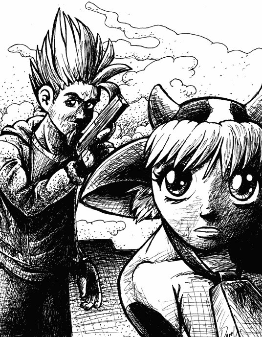 One Step Closer; Vaca Borden and Steve Makar, in some goofy pose I thought of one night.