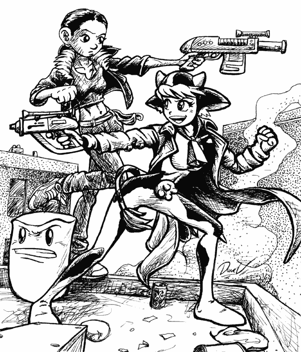 Packed With Action; Vaca Borden and Ming-Li Anderson get ready to shoot stuff.