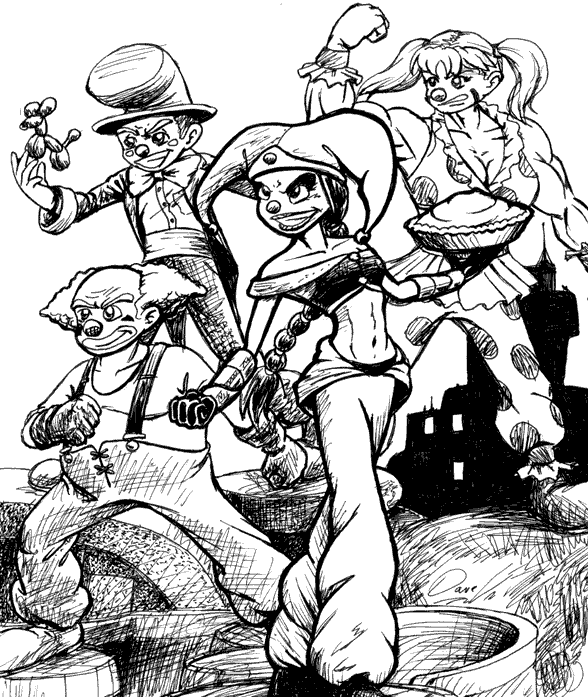 Princess Porcelain XVII and her three loyal Clown guards.