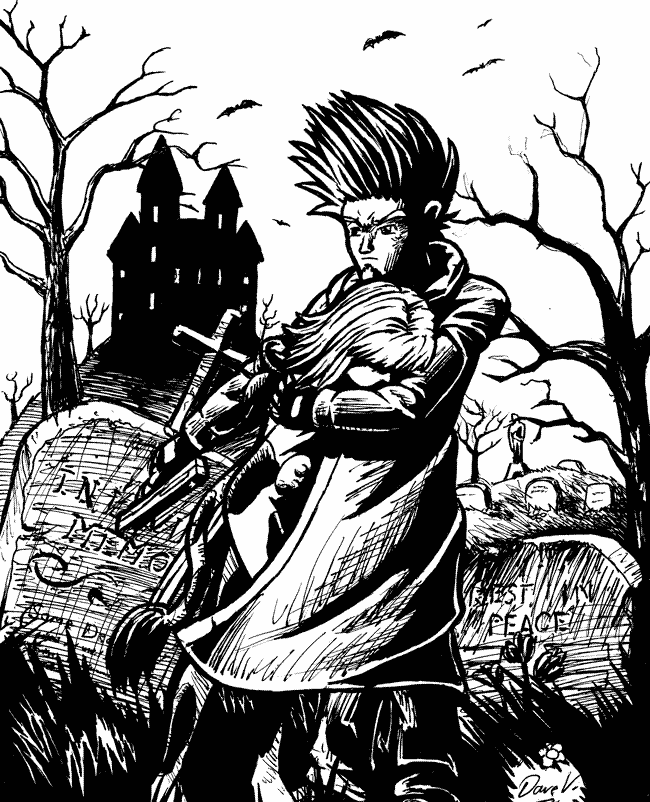 Shadows of the Night; Vaca Borden and Steve Makar are alone in a spooky graveyard.
