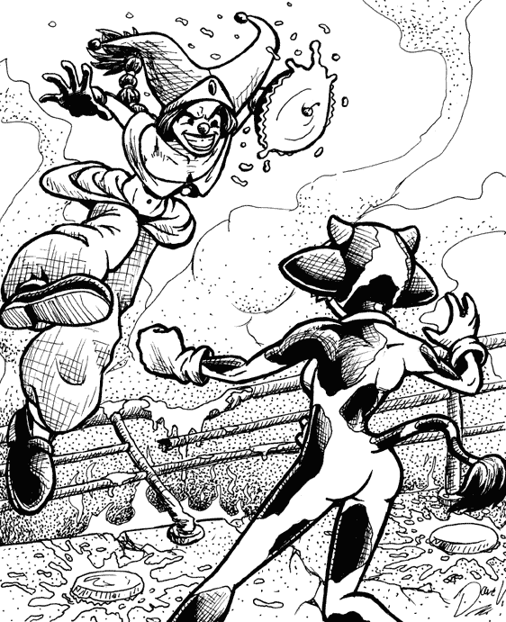 Showdown With a Clown; Vaca Borden defends herself against Lady Porcelain's wicked pie.
